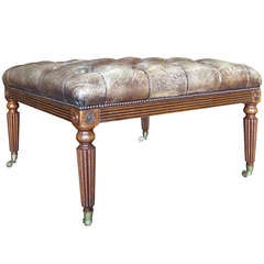 20th Century English Deep Tufted Distressed Leather Bench