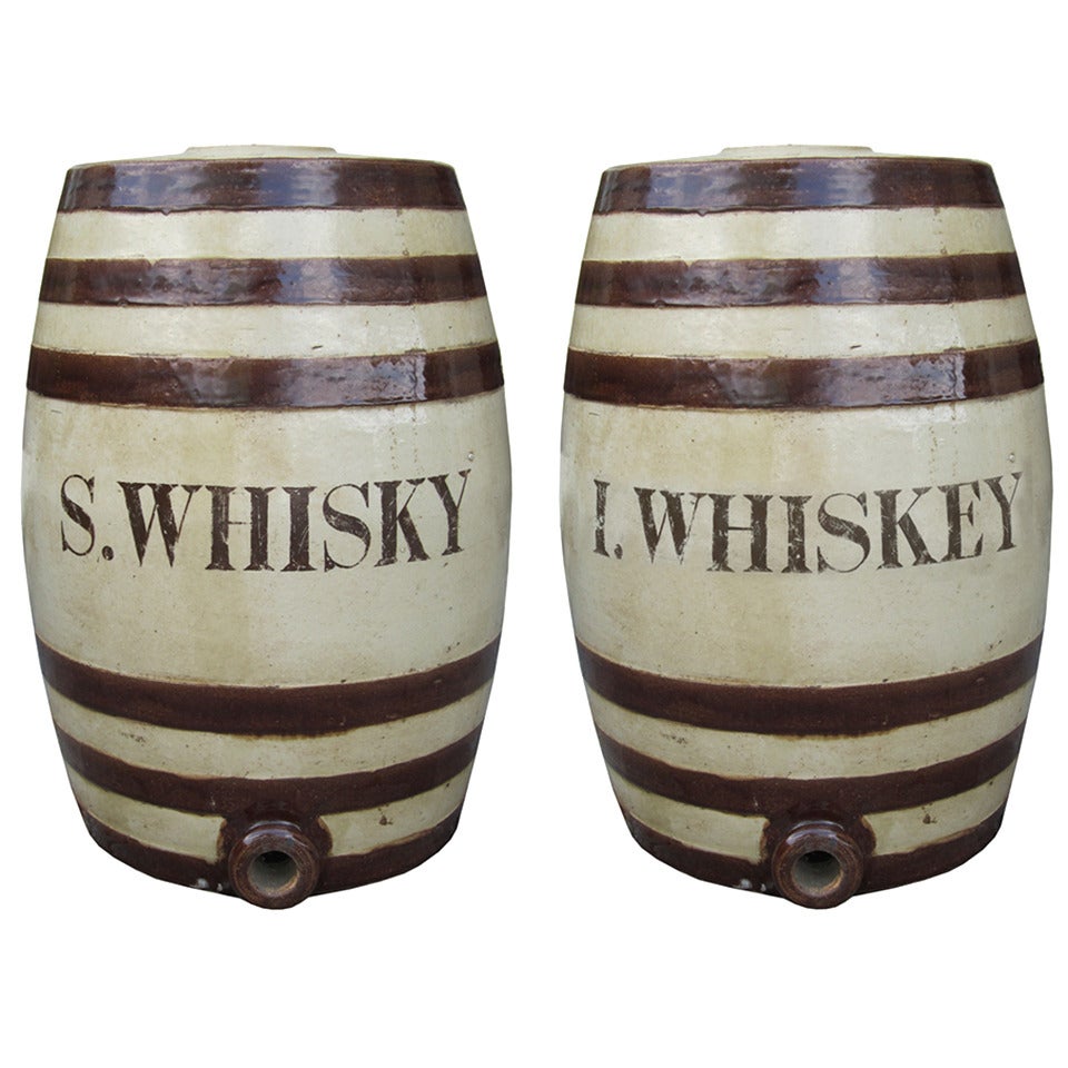 Pair Of 19thc English Ceramic Whiskey Barrels