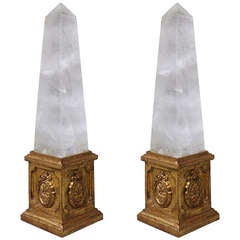 Pair Of 20thc Neoclassical Style Rock Crystal Obelisks