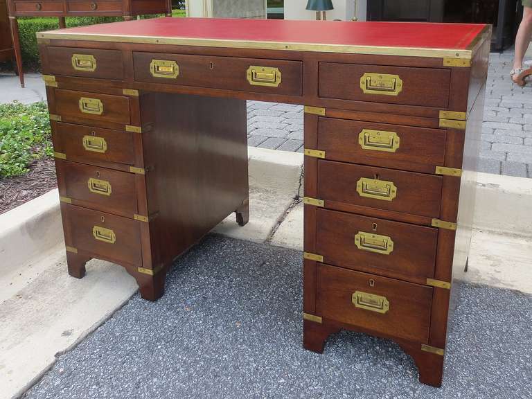 19thC ENGLISH CAMPAIGN STYLE DESK WITH LEATHER TOP In Good Condition In Atlanta, GA