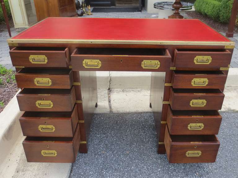 19thC ENGLISH CAMPAIGN STYLE DESK WITH LEATHER TOP 3