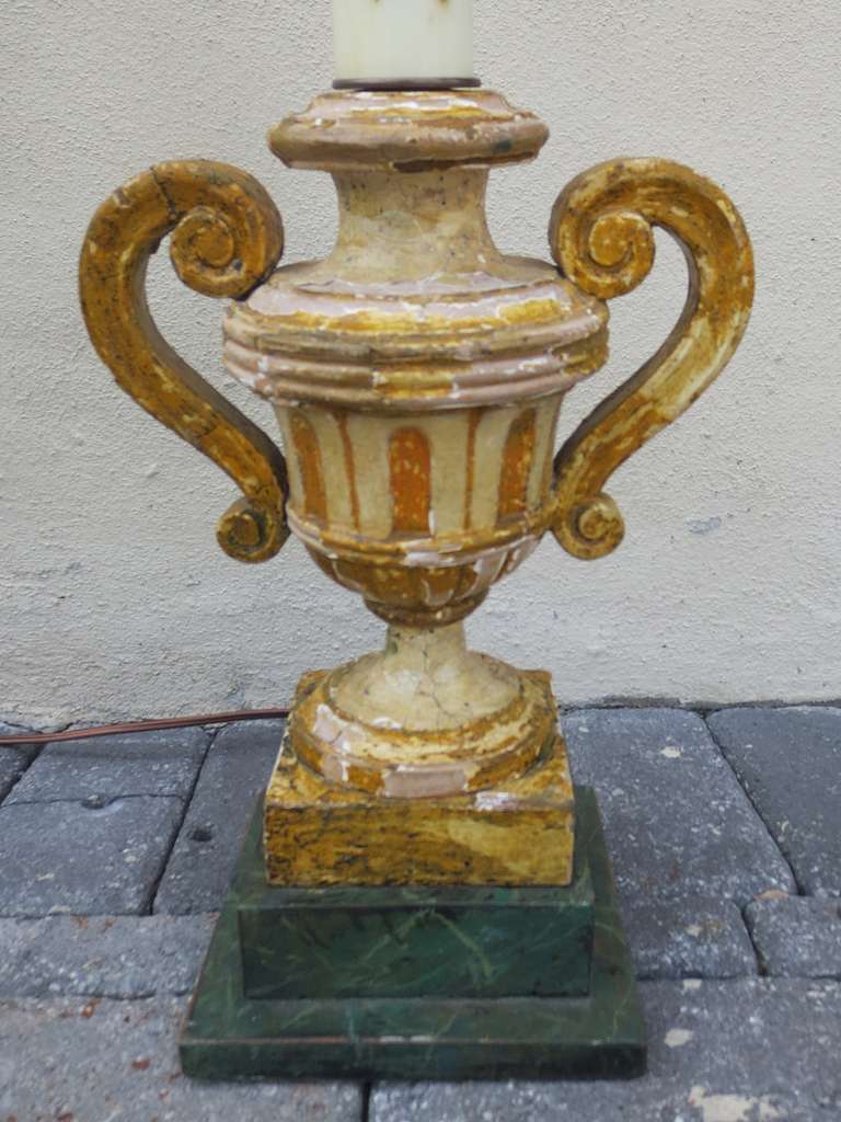 Pair of 18th-19th Century Italian Painted Urns as Lamps For Sale 11