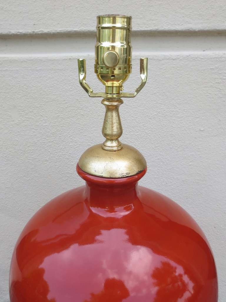 Mid-20th Century Orange Porcelain Vase as Lamp on Custom Giltwood Base For Sale 1