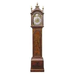 19th Century George III Light Brown Lacquer Chinoiserie Longcase Clock