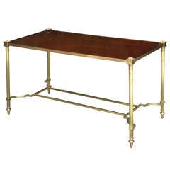 Mid C Wood &  Brass Coffee Table With Rosettes-