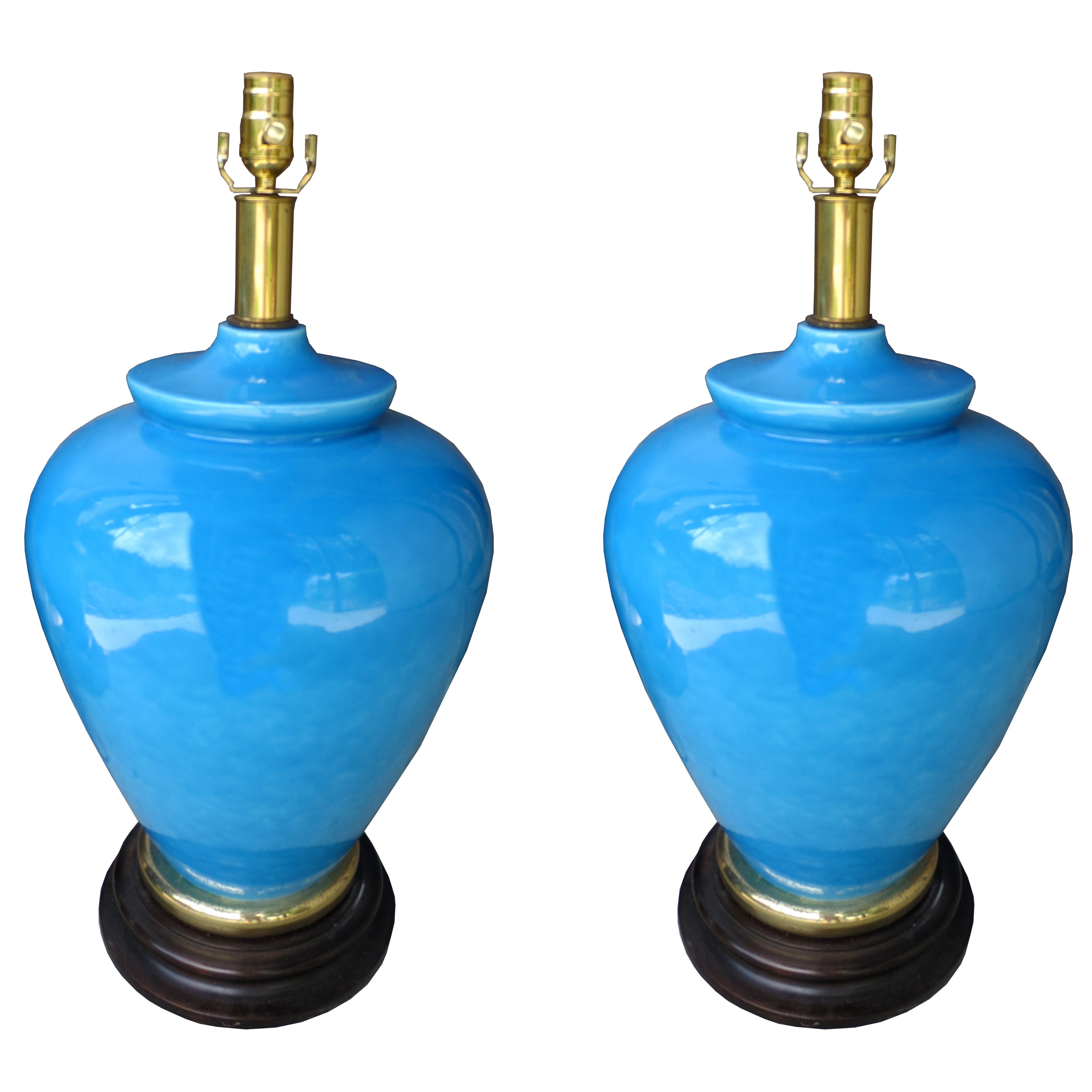 Pair of Mid-Century Turquoise Lamps