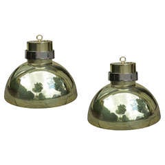 Pair of Midcentury Brass Pendants with Nickel Band 5
