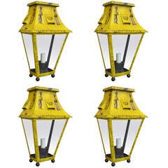 Set Of Four 20thc French Yellow Tole Lanterns, Transfer
