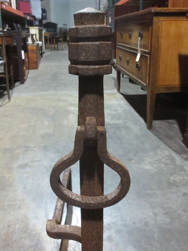 PAIR OF LATE 19th/EARLY 20thC WROUGHT IRON ANDIRONS