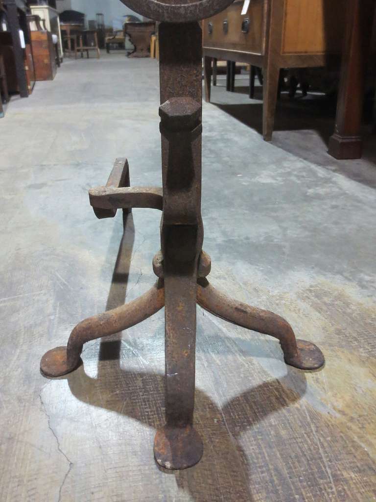 Pair of Late 19th - Early 20th Century Wrought Iron Andirons In Good Condition In Atlanta, GA