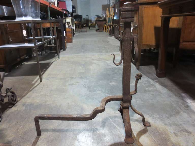 19th Century Pair of Late 19th - Early 20th Century Wrought Iron Andirons