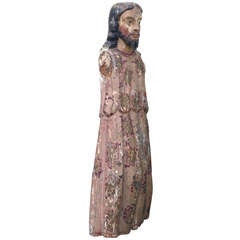 Antique 18thc Carved & Painted Wooden Santos Figure