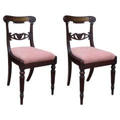 Antique Pair Of Early 19thc Regency Side Chairs With Brass Inlay