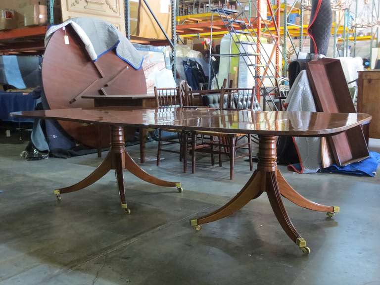 19th Century English Mahogany Double Pedestal Dining Table<br />
96.5
