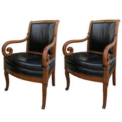 Antique Pair of 19th Century French Empire Chairs with Inlay