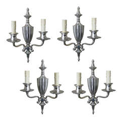 Set of Four Early 20th Century, Silvered, Two Arm Sconces