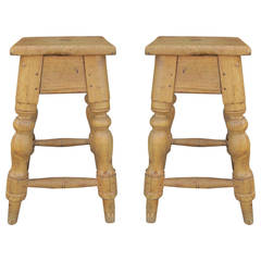 Pair of 19th Century Early English Pine Stools
