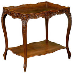 Antique 19th Century Two-Tier French Table, Carved Walnut in the Louis XV Style