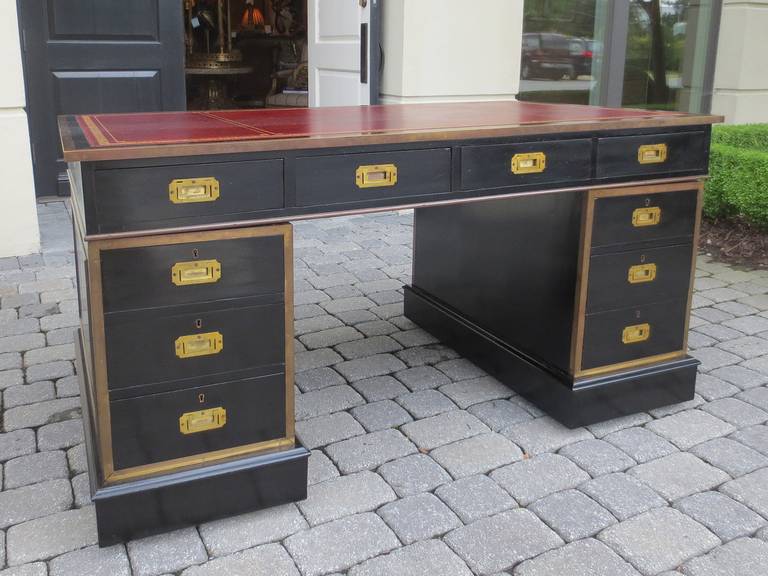 Late 19th Century English Campaign-Style Black Lacquer Brass-Mounted Desk