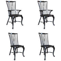 Set Of Four 20thc Lacquered Hitchcock Style Chairs (2 Arms, 2 Sides)