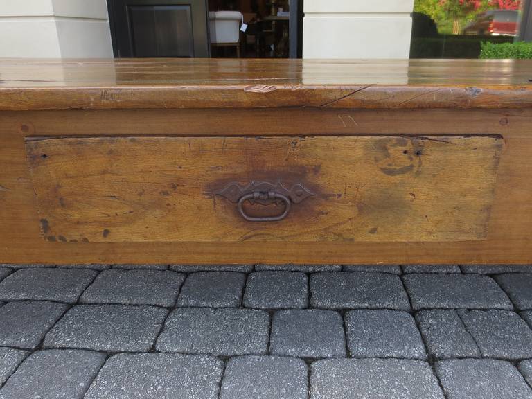 19th Century French Jumbo, Fruitwood Coffee Table with Drawer In Good Condition In Atlanta, GA