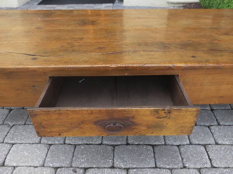 19th Century French Jumbo, Fruitwood Coffee Table with Drawer 1