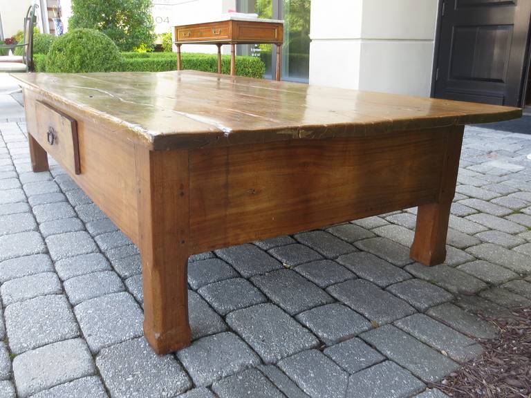 19th Century French Jumbo, Fruitwood Coffee Table with Drawer 4