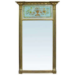 Early 19thc American Federal Verre Eglomise Mirror With Floral Urn Motif