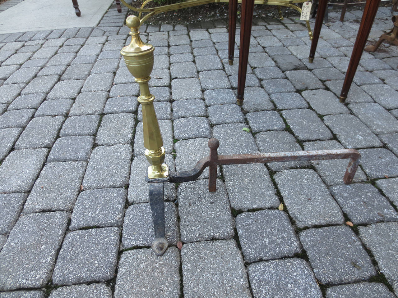 Late 19th Century or Early 20th Century Brass and Iron Andirons 1