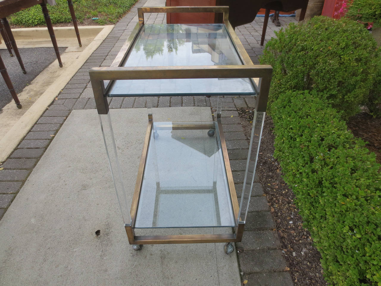 20th Century Midcentury Lucite and Brass Bar Cart
