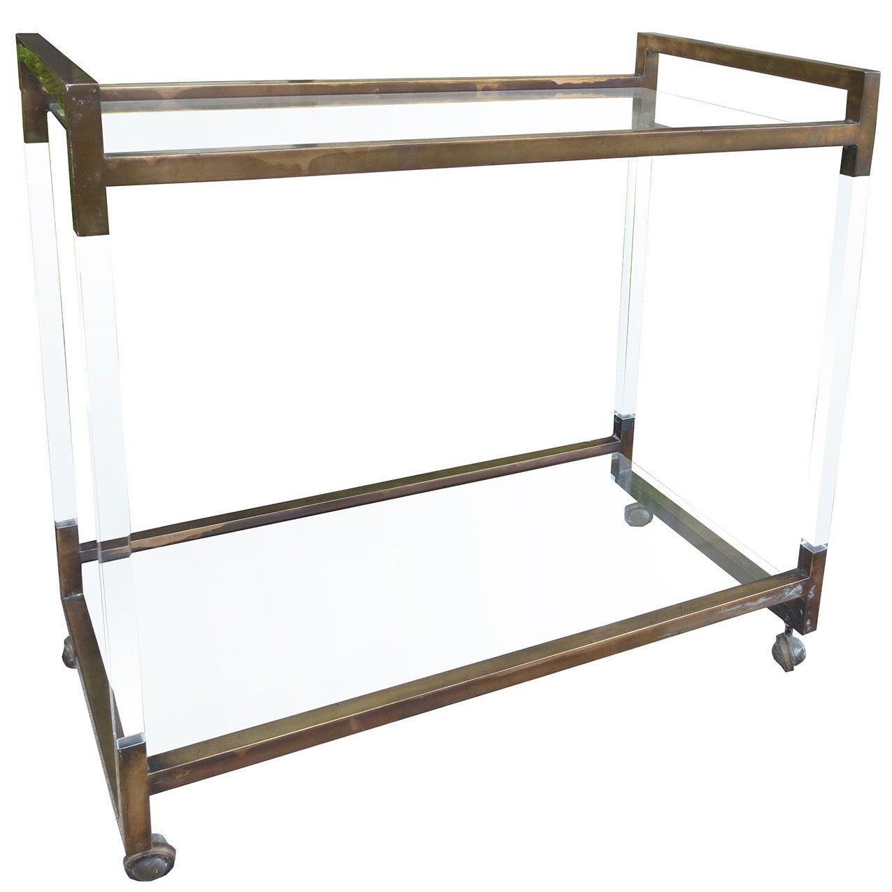Midcentury Lucite and Brass Bar Cart