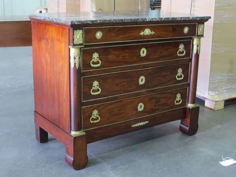 Late 19th century French Empire mahogany commode, marble top, gilded bronze mounts.
From a prominent Atlanta collector's estate.