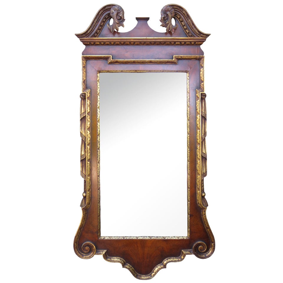 Early 20th Century Chippendale Style Walnut and Parcel Mirror