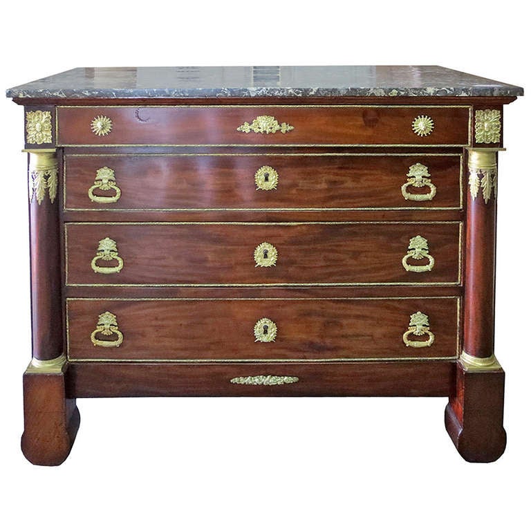 Late 19th Century French Empire MarbleTop Commode with Gilded Bronze Mounts For Sale at 1stdibs