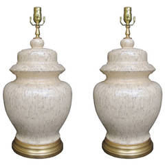 Pair of 20th Century Marbleized Ginger Jars on Custom Bases