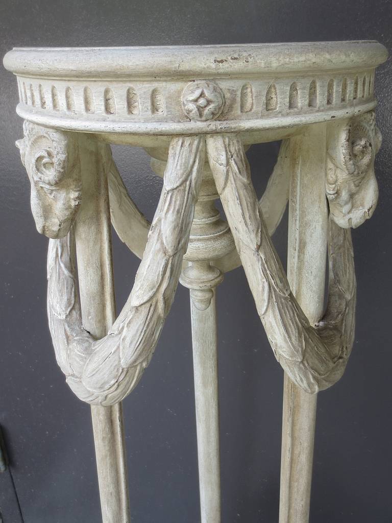 Pair of 20th Century Neoclassical, Carved Torcheres with Ram's Heads In Good Condition In Atlanta, GA