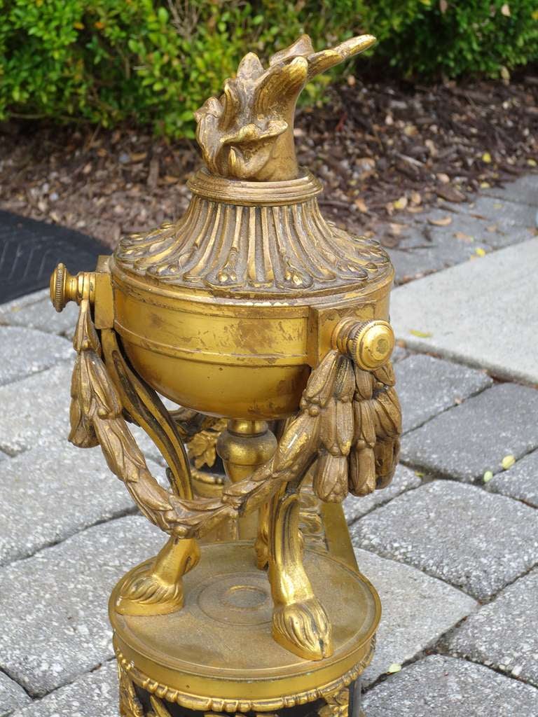 Pair of Late 19th/Early 20th Century Louis XVI Style Gilt Bronze Chenets In Good Condition For Sale In Atlanta, GA
