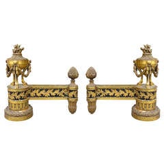Pair of Late 19th or Early 20th Century Louis XVI Style Gilt Chenets 8