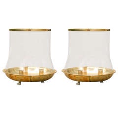 Pair Of 20thc Brass Hurricanes With Three Candles