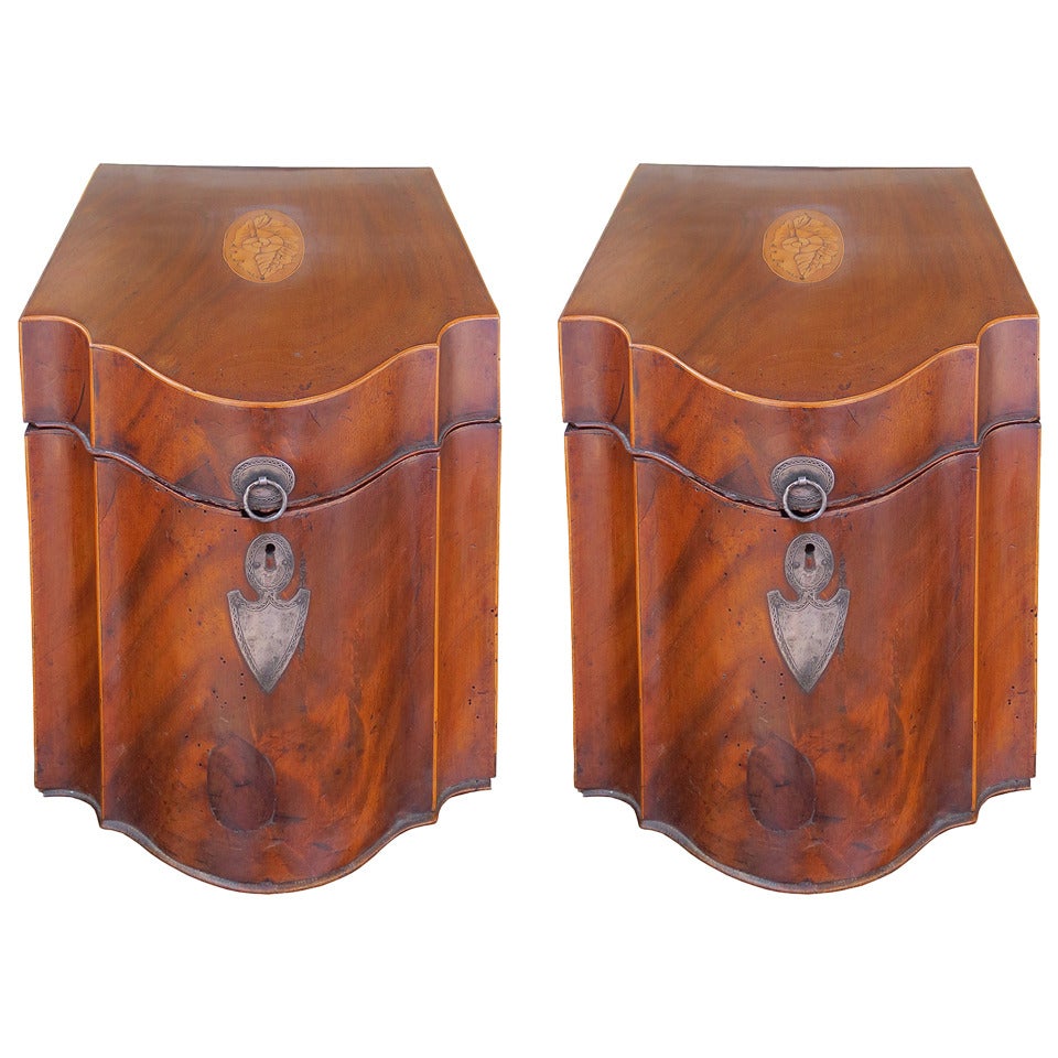 Pair of English Inlaid Knife Boxes with Sterling Silver Hardware