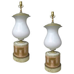 Pair of Large Greek Key Lamps, circa 1950s