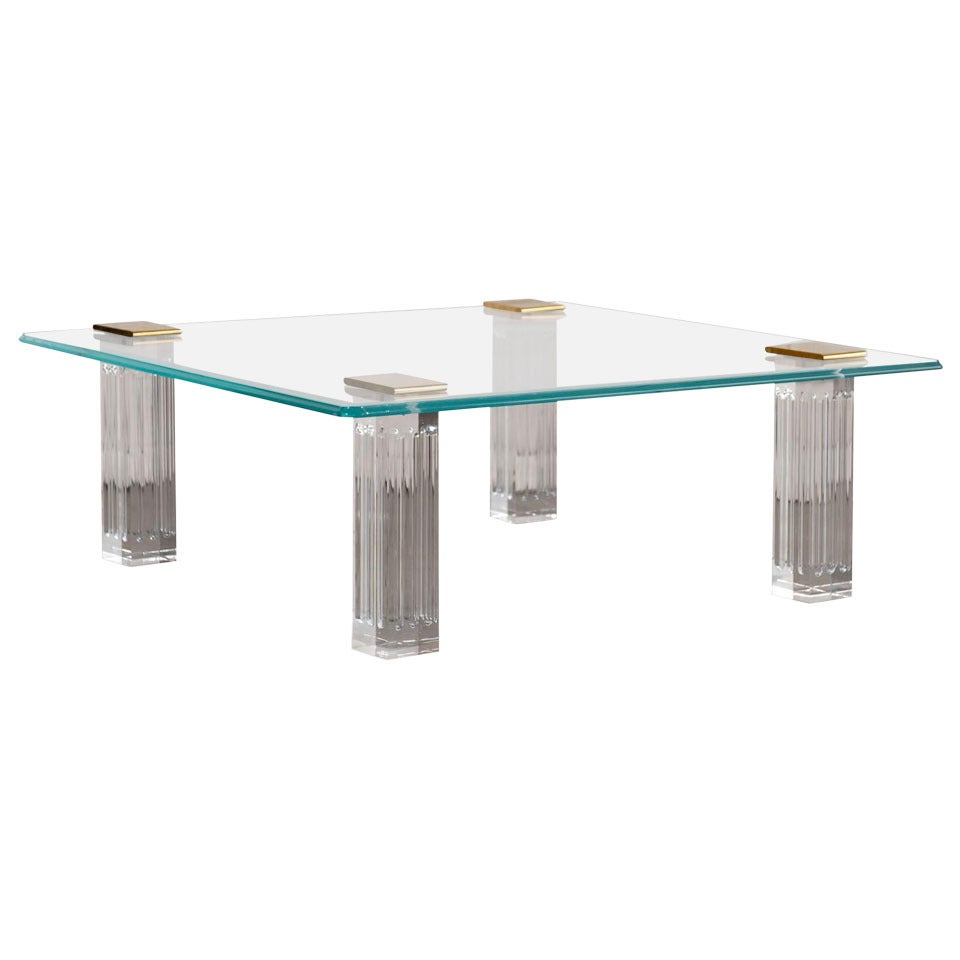 1970s Bronze, Lucite, and Glass Coffee Table