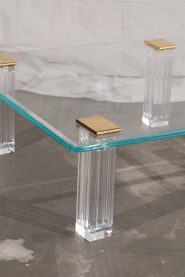 1970s Bronze, Lucite, and Glass Coffee Table In Good Condition In Atlanta, GA