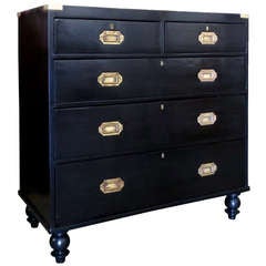 19th Century Ebonized Campaign Chest with Five Drawers