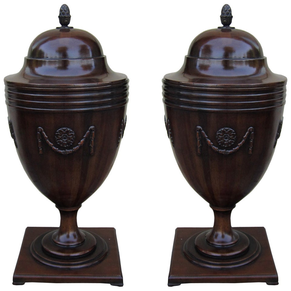 Pair of 20th Century Mahogany Knife Urns