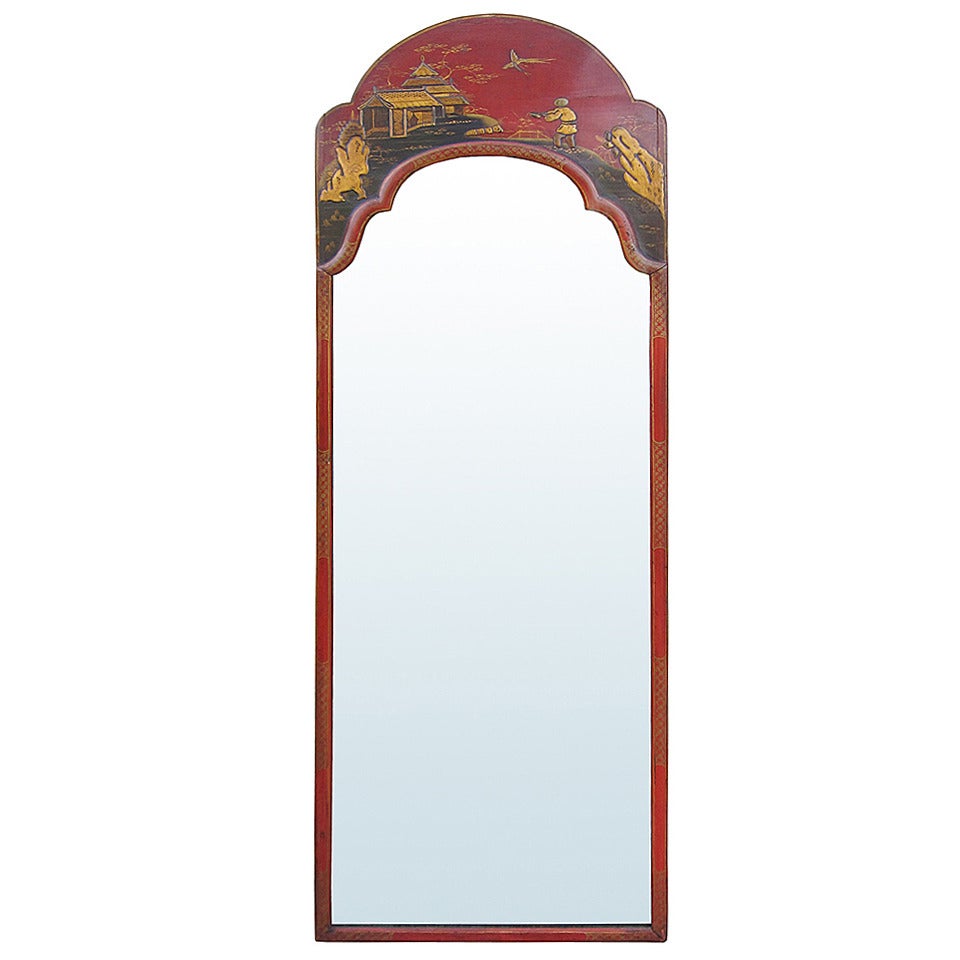 18th-19th Century English Red Chinoiserie Mirror For Sale