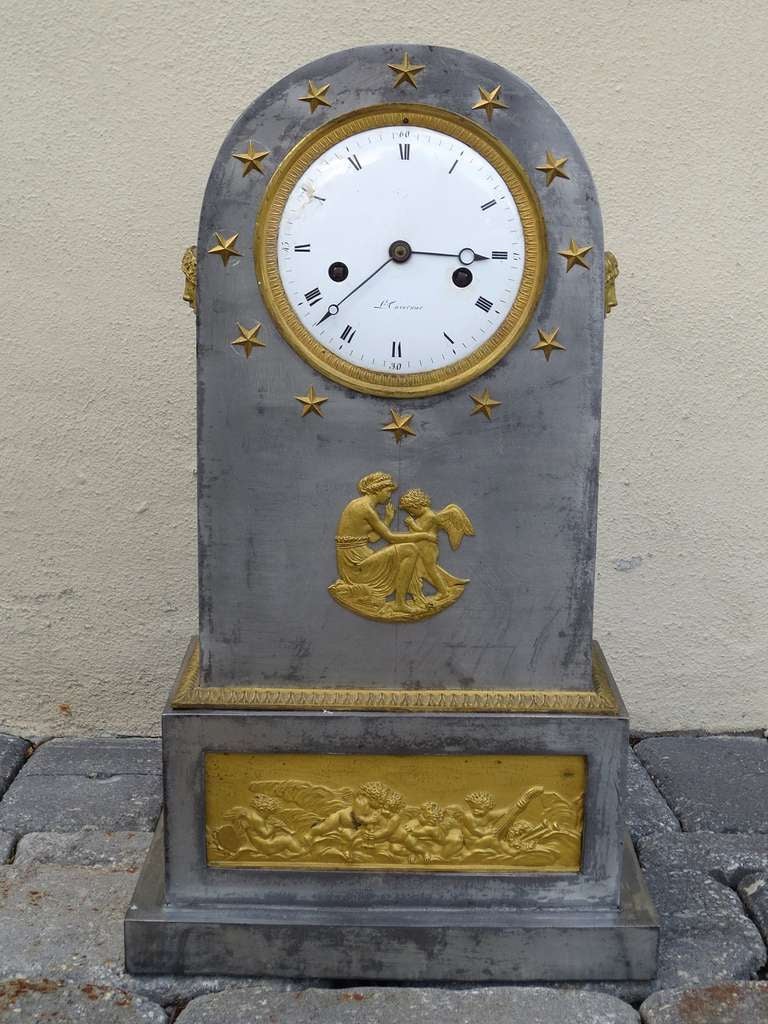 19th century French directoire steel and ormolu clock