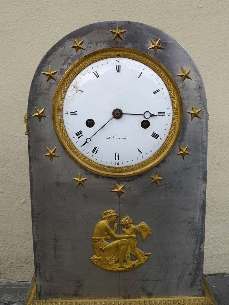 19th Century French Directoire Steel and Ormolu Clock In Good Condition For Sale In Atlanta, GA