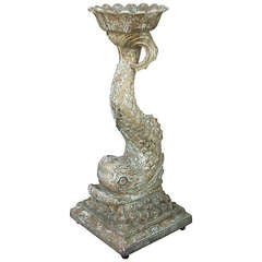 19th Century Carved Dolphin Pedestal with Flower