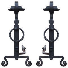 American Arts and Crafts Large Wrought Iron Andirons, circa 1900 7